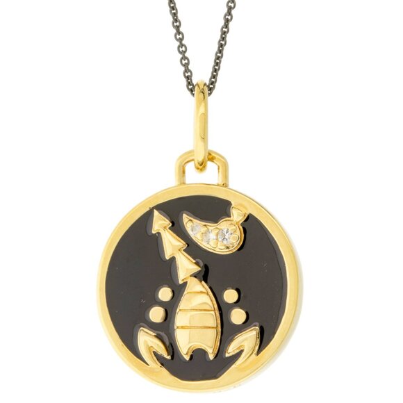 Monica Rich Kosann Scorpio Mini Enamel Pendant with Sapphires + 17" steel chain - Picture 1 of 7